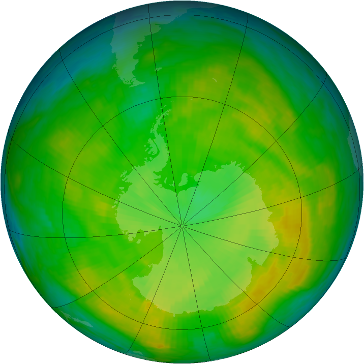 Antarctic ozone map for 13 December 1980